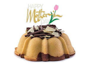 happy mothers day cake topper adorned with a pink tulip