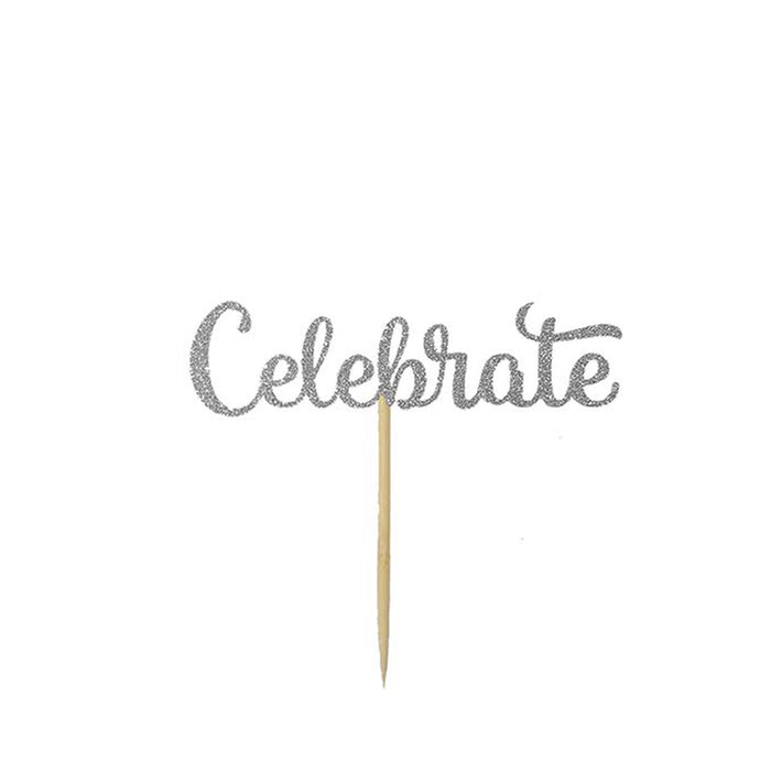 Celebrate Sliver Glitter Cake Topper