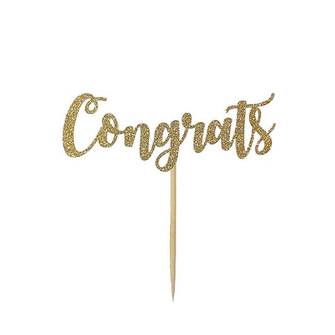 Congrats Gold Glitter Cake Topper