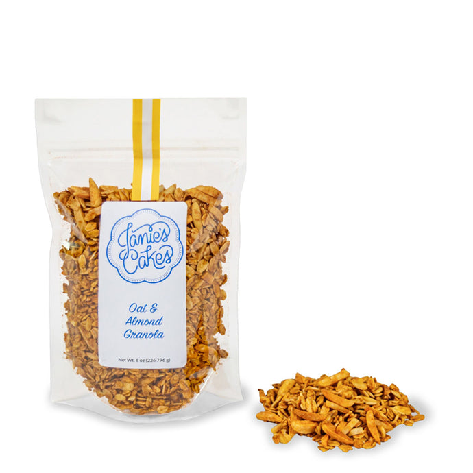 Janie's Cakes package of oat and almond granola