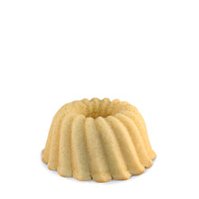 Load image into Gallery viewer, Vanilla pound cake in the shape of a bundt. Serves 6. Packaged in our signature yellow and white striped gift box with a blue bow.