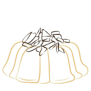 Illustration of Janie's Cakes Saucy Jane a Vanilla pound cake in the shape of a bundt cake.