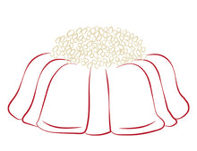 Load image into Gallery viewer, red velvet jane size poundc cake in the shape of a bundt cake illustration