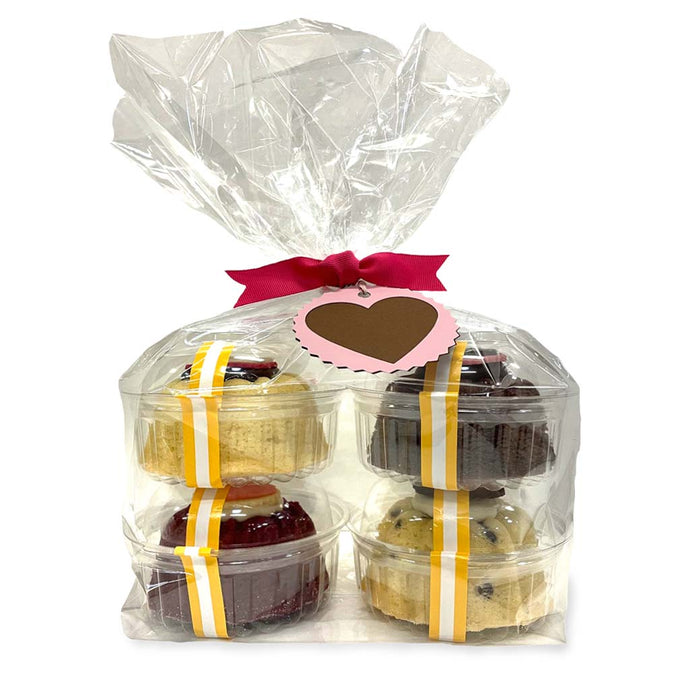 Valentine pound cakes, the shape of a bundt cake, the size of bundt cake gift wrapped for local pick up and local delivery.