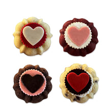 Load image into Gallery viewer, A selection of Janie&#39;s Cakes Valentine Best Sellers in our Petite Size Pound Cakes. Each Janie&#39;s Cake Petite size pound cake is packaged in a clear container with a Janie&#39;s logo sticker and yellow and white striped closure sticker.