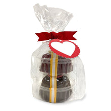 Load image into Gallery viewer, Valentine pound cakes, the shape of a bundt cake, the size of cupcake, in a set of two,  gift wrapped for local pick up and local delivery.