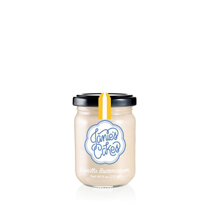 Vanilla buttercream frosting in a jar. Featured in our Celebration Jane.