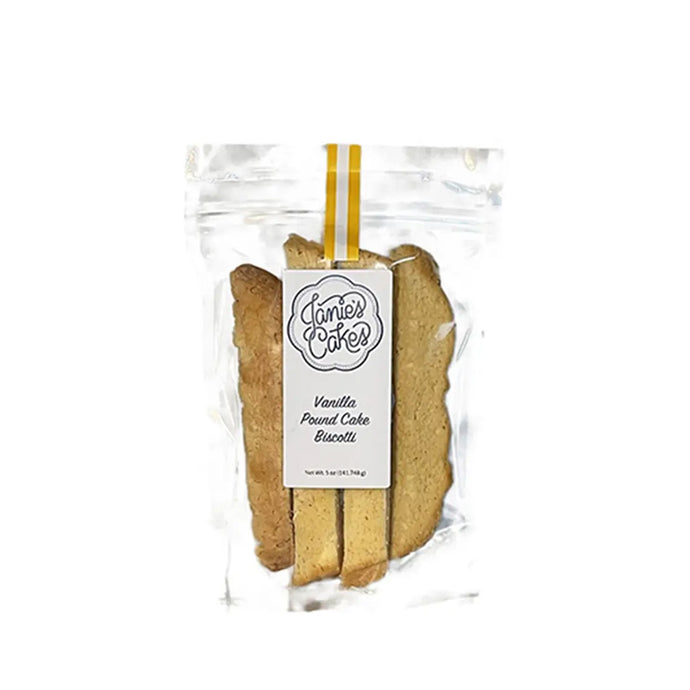 Delicious vanilla pound cake biscotti by the stick. These cookies go great with coffee, tea, oespresso, or as the perfect road trip snack.