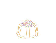Load image into Gallery viewer, Vanilla pound cake in the shape of a bundt filled with vanilla buttercream and topped with all natural sprinkles. Serves 1-2. Each Janie&#39;s Cake Petite size pound cake is packaged in a clear container with a Janie&#39;s logo sticker and yellow and white striped closure sticker.