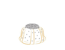 Load image into Gallery viewer, Chocolate chip pound in the shape of a bundt filled with vanilla buttercream and topped with chocolate chips. Serves 1-2. Each Janie&#39;s Cake Petite size pound cake is packaged in a clear container with a Janie&#39;s logo sticker and yellow and white striped closure sticker.