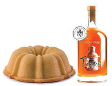 Load image into Gallery viewer, Vanilla pound cake in the shape of a bundt infused with Pierre&#39;s Texas Rum by Kiepersol and topped with a rum glaze. Serves 12. Packaged in our signature yellow and white striped gift box with a blue bow.