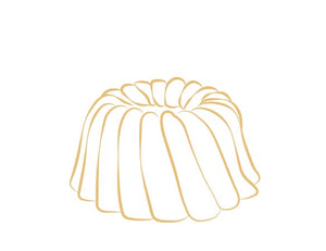 Gluten Free Vanilla pound cake in the shape of a bundt. Serves 6. Packaged in our signature yellow and white striped gift box with a blue bow.