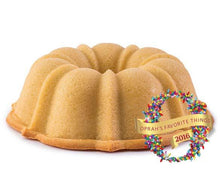 Load image into Gallery viewer, Vanilla pound cake in the shape of a bundt. Serves 12. Featured as Oprah&#39;s Favorite Things. Packaged in our signature yellow and white striped gift box with a blue bow.