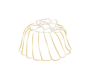 Vanilla pound cake in the shape of a bundt filled with lemon curd and topped with white chocolate shavings. Serves 6. Packaged in our signature yellow and white striped gift box with a blue bow.